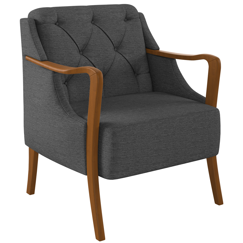 Kit 02 Poltronas Para Sala De Estar Decorativas Base Fixa Coral M03 Linho Chumbo - Lyam Decor