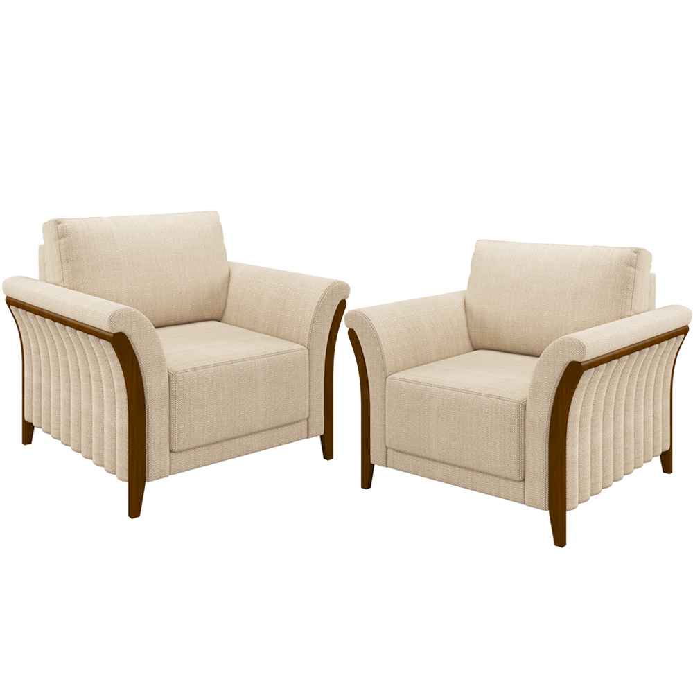 Kit 02 Poltronas Para Sala De Estar Decorativas Base Fixa Stefan M03 Linho Bege - Lyam Decor