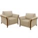 Kit 02 Poltronas Para Sala De Estar Decorativas Base Fixa Stefan M03 Linho Bege Escuro - Lyam Decor