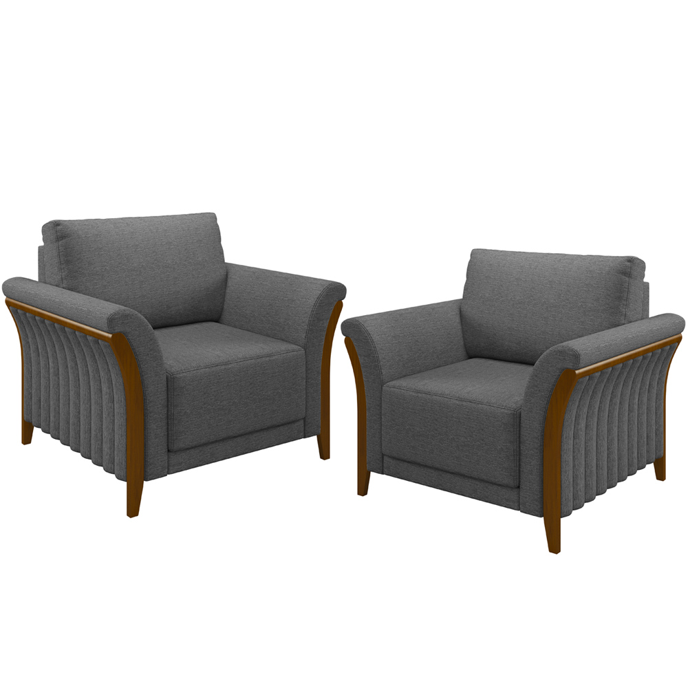 Kit 02 Poltronas Para Sala De Estar Decorativas Base Fixa Stefan M03 Linho Chumbo - Lyam Decor