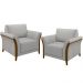 Kit 02 Poltronas Para Sala De Estar Decorativas Base Fixa Stefan M03 Linho Cinza - Lyam Decor