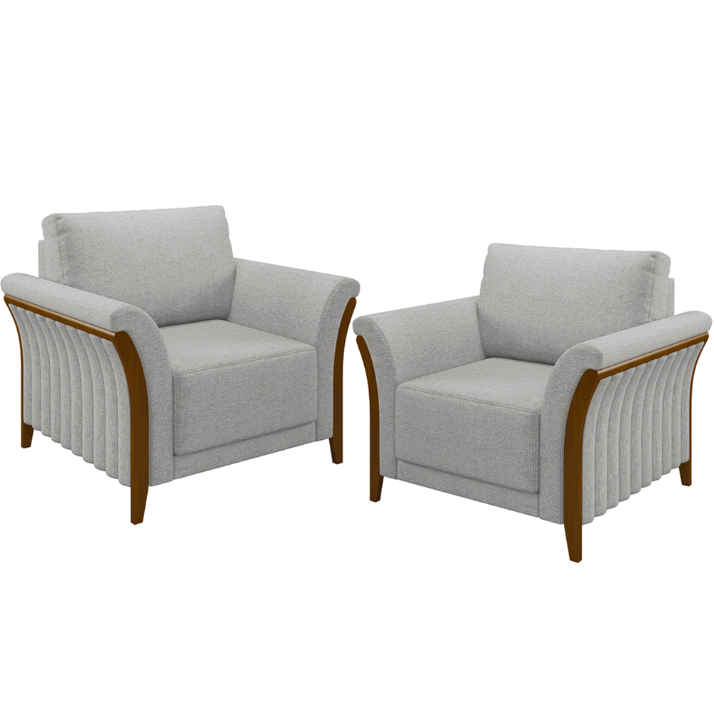 Kit 02 Poltronas Para Sala De Estar Decorativas Base Fixa Stefan M03 Linho Cinza - Lyam Decor