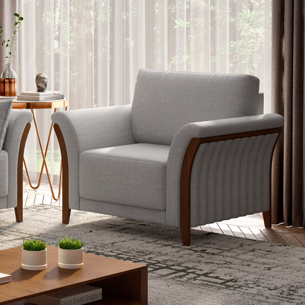 Kit 02 Poltronas Para Sala De Estar Decorativas Base Fixa Stefan M03 Linho Cinza - Lyam Decor