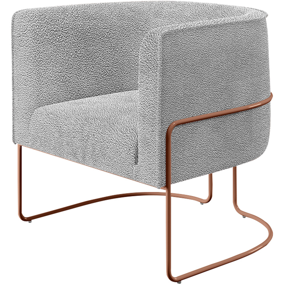 Kit 02 Poltronas Para Sala De Estar Fixa Base Aço New Cobre Betina D02 Bouclê Cinza - Lyam Decor