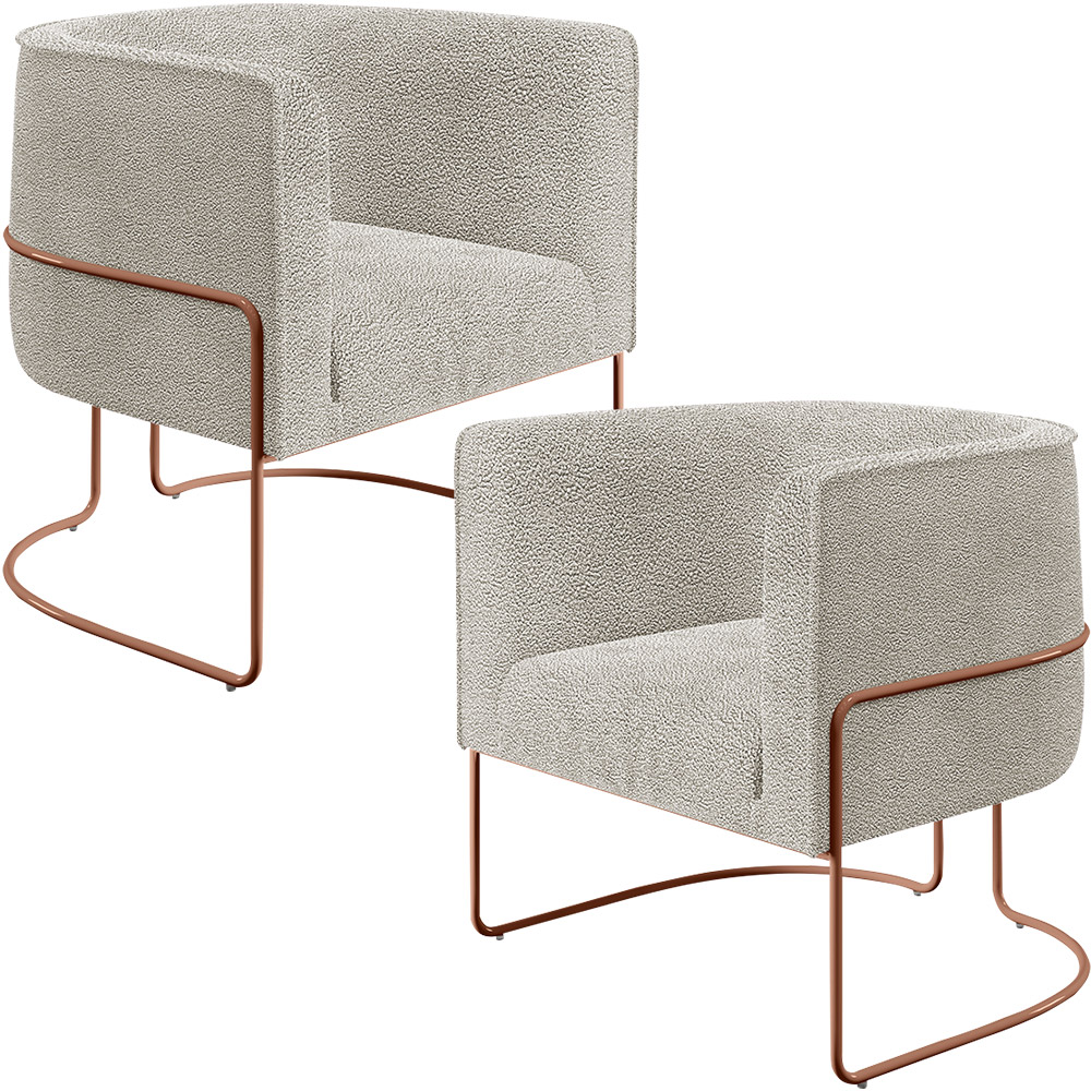 Kit 02 Poltronas Para Sala De Estar Fixa Base Aço New Cobre Betina D02 Bouclê Creme - Lyam Decor