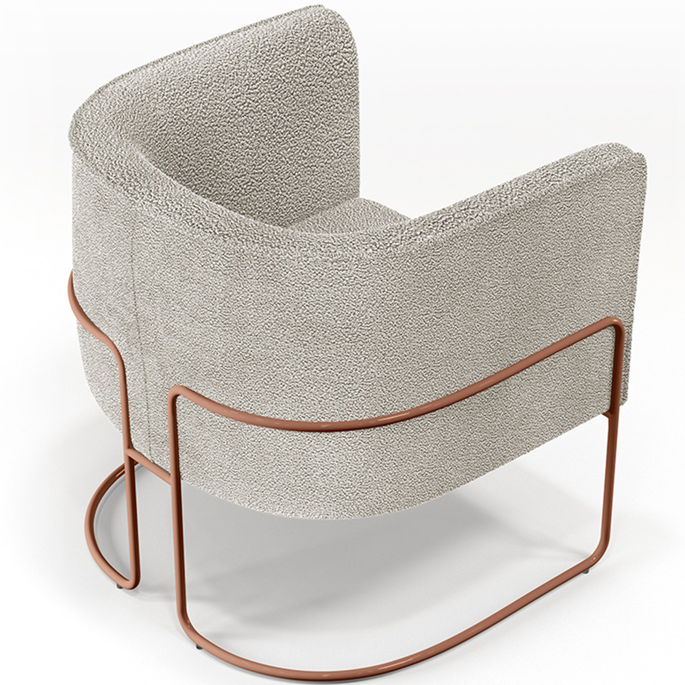 Kit 02 Poltronas Para Sala De Estar Fixa Base Aço New Cobre Betina D02 Bouclê Creme - Lyam Decor