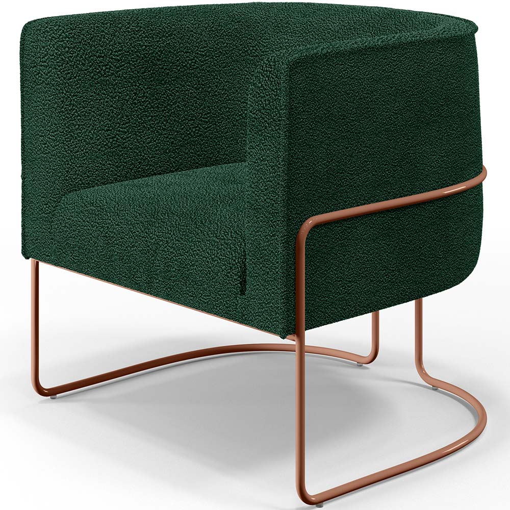 Kit 02 Poltronas Para Sala De Estar Fixa Base Aço New Cobre Betina D02 Bouclê Verde - Lyam Decor