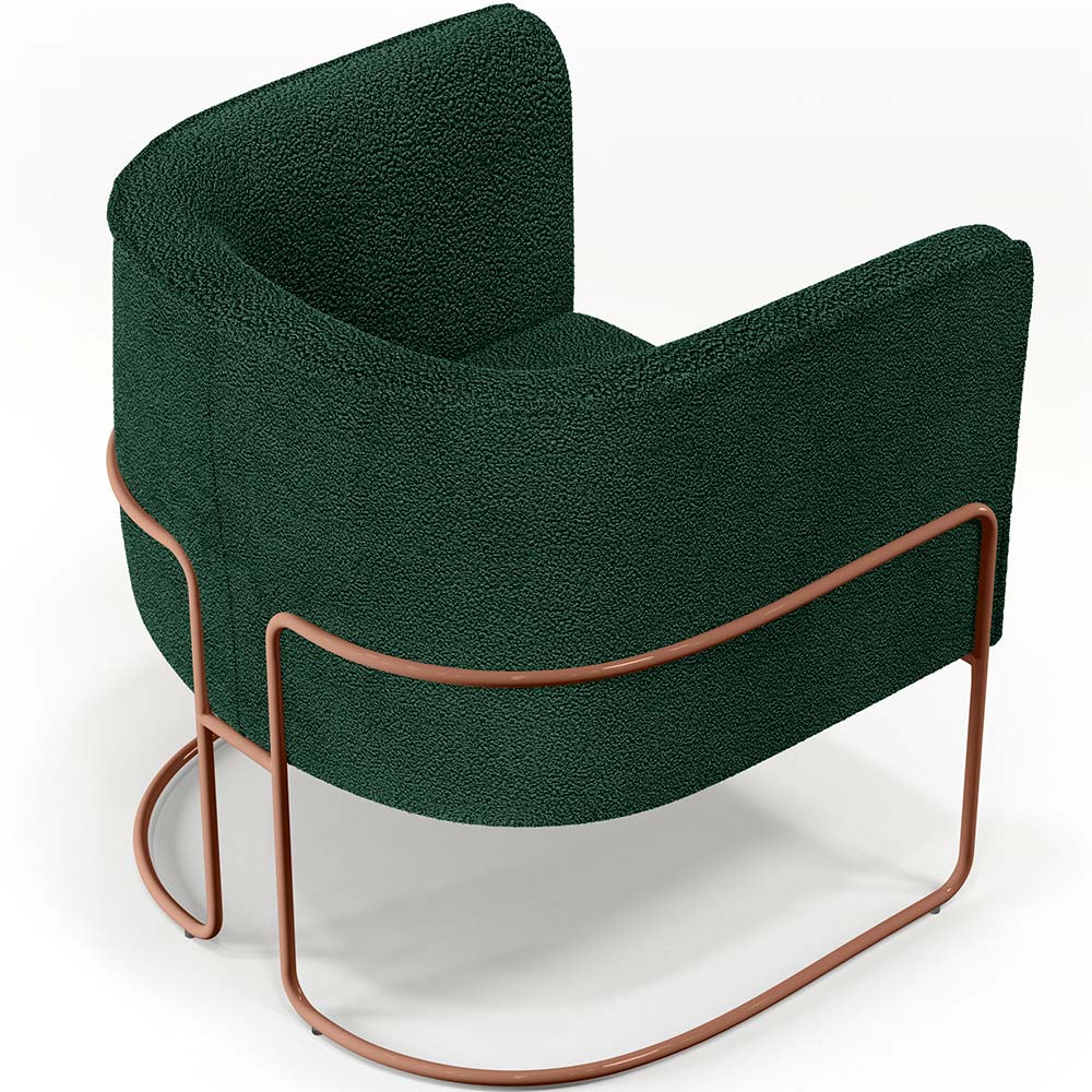Kit 02 Poltronas Para Sala De Estar Fixa Base Aço New Cobre Betina D02 Bouclê Verde - Lyam Decor