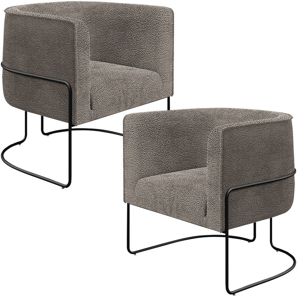 Kit 02 Poltronas Para Sala De Estar Fixa Base Aço Preto Betina D02 Bouclê Bege - Lyam Decor
