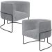 Kit 02 Poltronas Para Sala De Estar Fixa Base Aço Preto Betina D02 Bouclê Cinza - Lyam Decor