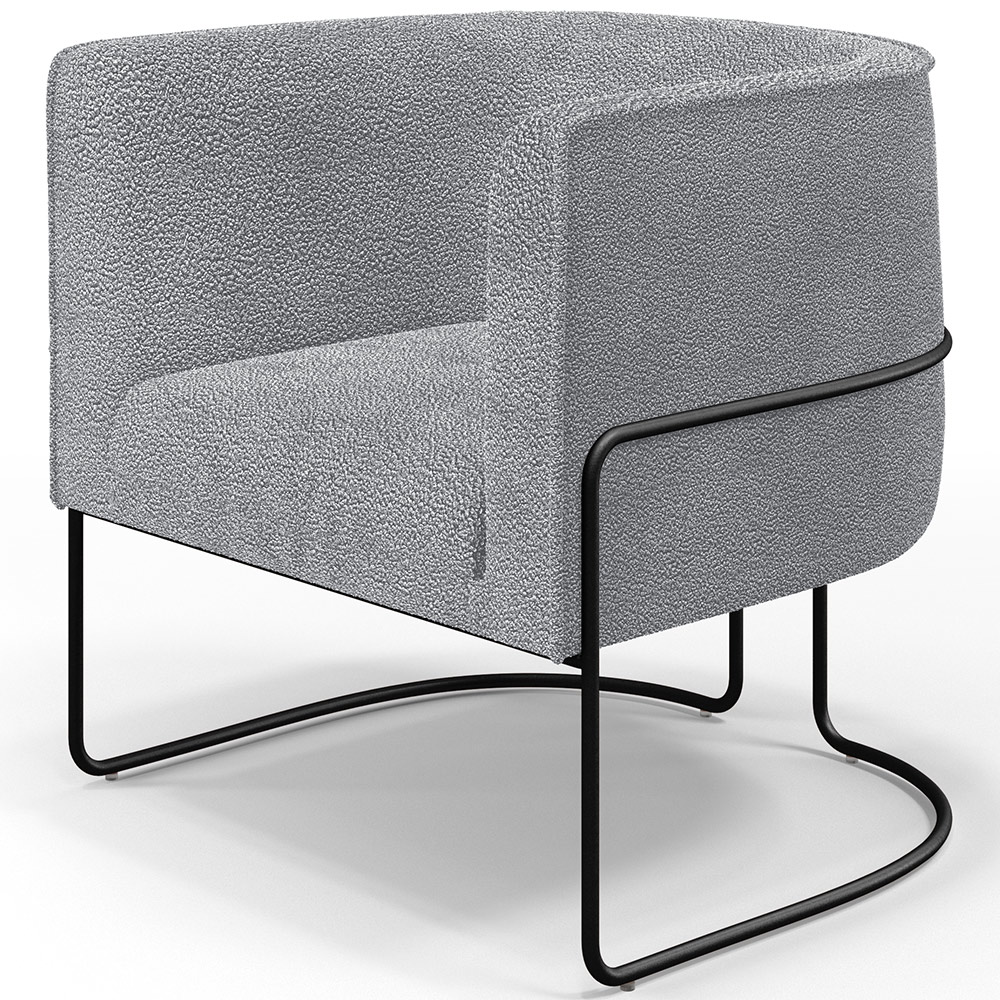 Kit 02 Poltronas Para Sala De Estar Fixa Base Aço Preto Betina D02 Bouclê Cinza - Lyam Decor