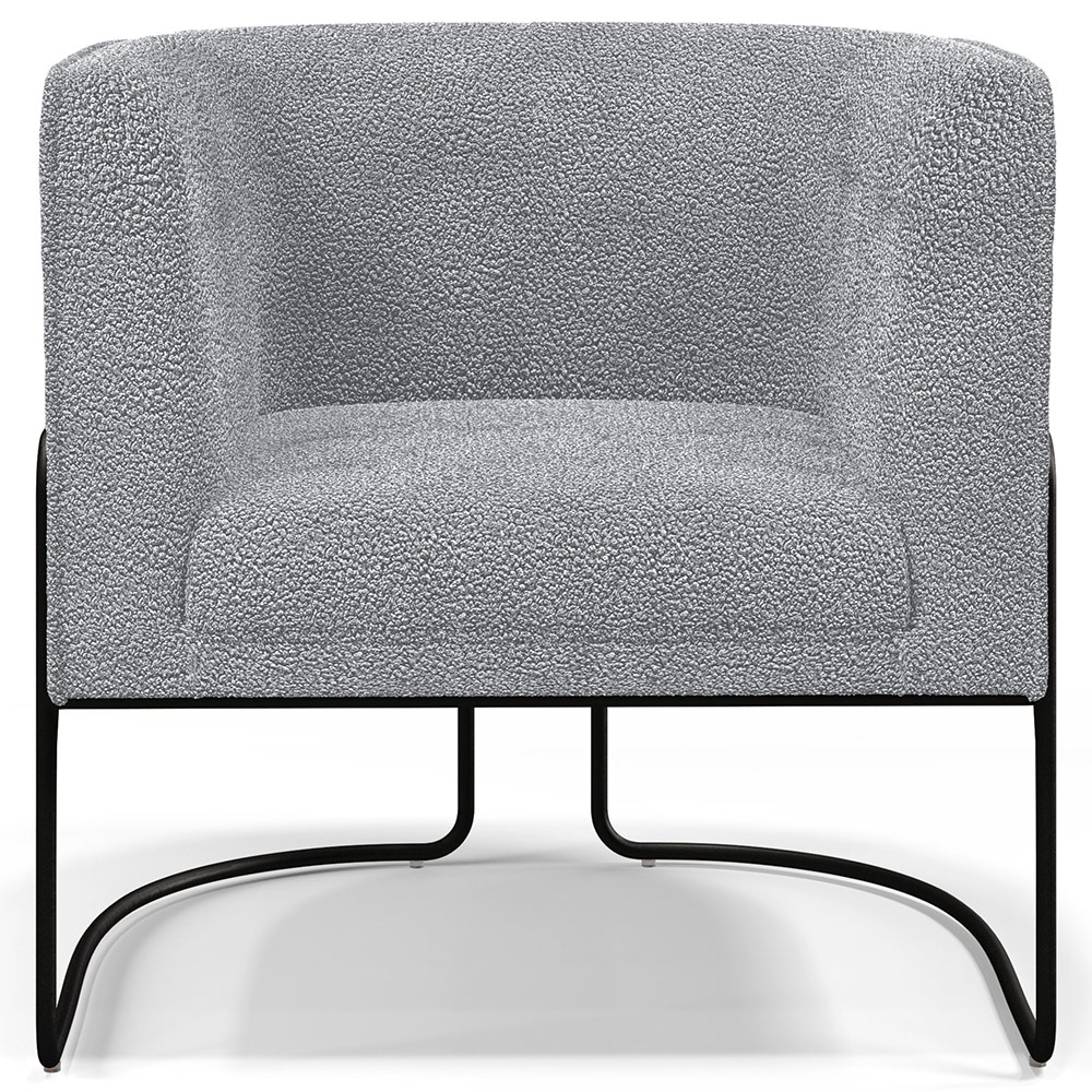 Kit 02 Poltronas Para Sala De Estar Fixa Base Aço Preto Betina D02 Bouclê Cinza - Lyam Decor