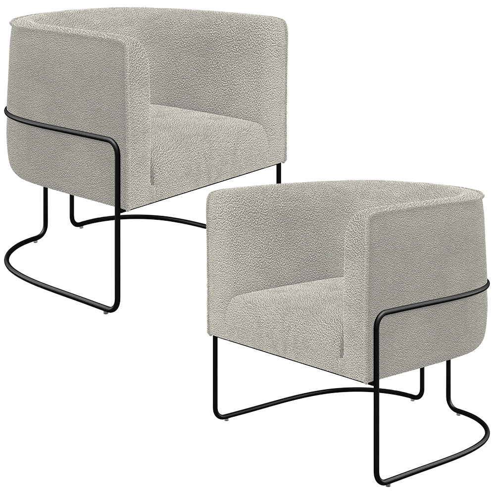 Kit 02 Poltronas Para Sala De Estar Fixa Base Aço Preto Betina D02 Bouclê Creme - Lyam Decor