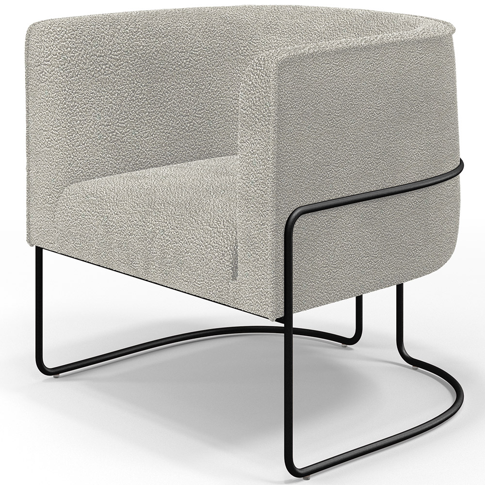 Kit 02 Poltronas Para Sala De Estar Fixa Base Aço Preto Betina D02 Bouclê Creme - Lyam Decor