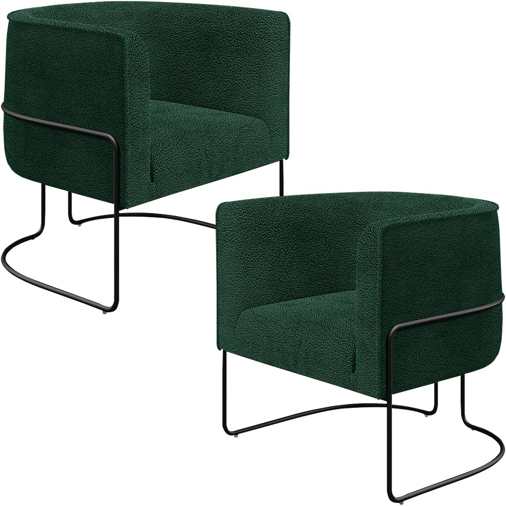 Kit 02 Poltronas Para Sala De Estar Fixa Base Aço Preto Betina D02 Bouclê Verde - Lyam Decor