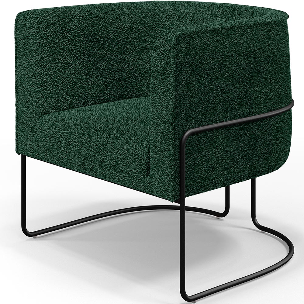 Kit 02 Poltronas Para Sala De Estar Fixa Base Aço Preto Betina D02 Bouclê Verde - Lyam Decor