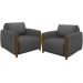 Kit 02 Poltronas Para Sala De Estar Pés De Madeira Base Fixa Flora M03 Linho Chumbo - Lyam Decor