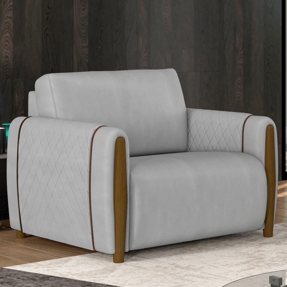 Kit 02 Poltronas Para Sala De Estar Pés De Madeira Base Fixa Flora M03 Veludo Cinza - Lyam Decor