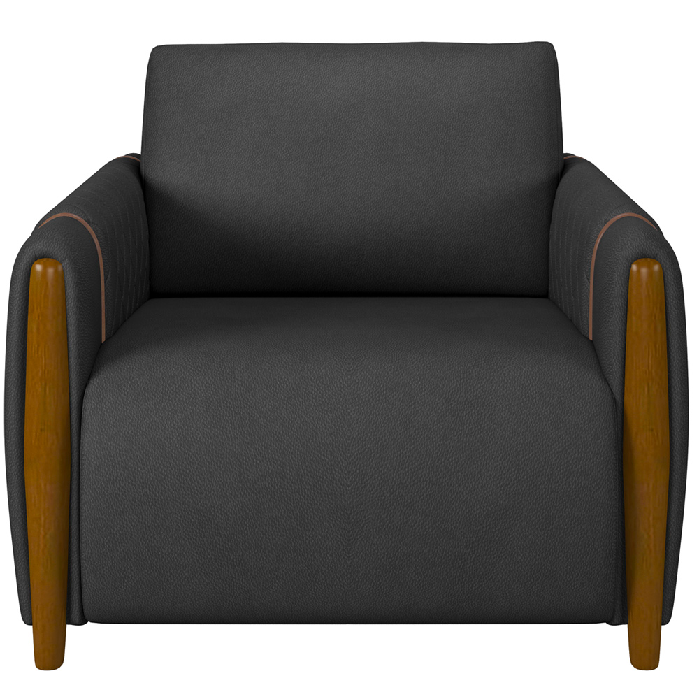Kit 02 Poltronas Para Sala De Estar Pés De Madeira Fixa Flora M03 Couríssimo Preto - Lyam Decor