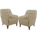Kit 02 Poltronas Sala De Estar Com Tachas Base Fixa Blenda M03 Linho Bege Escuro - Lyam Decor