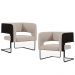 Kit 02 Poltronas Scarlett D02 Base Aço Preto Corano Preto C-05 Linho Bege C-107 - Lyam Decor