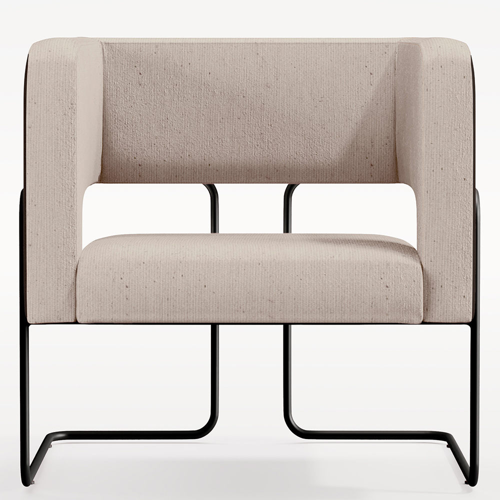 Kit 02 Poltronas Scarlett D02 Base Aço Preto Corano Preto C-05 Linho Bege C-107 - Lyam Decor