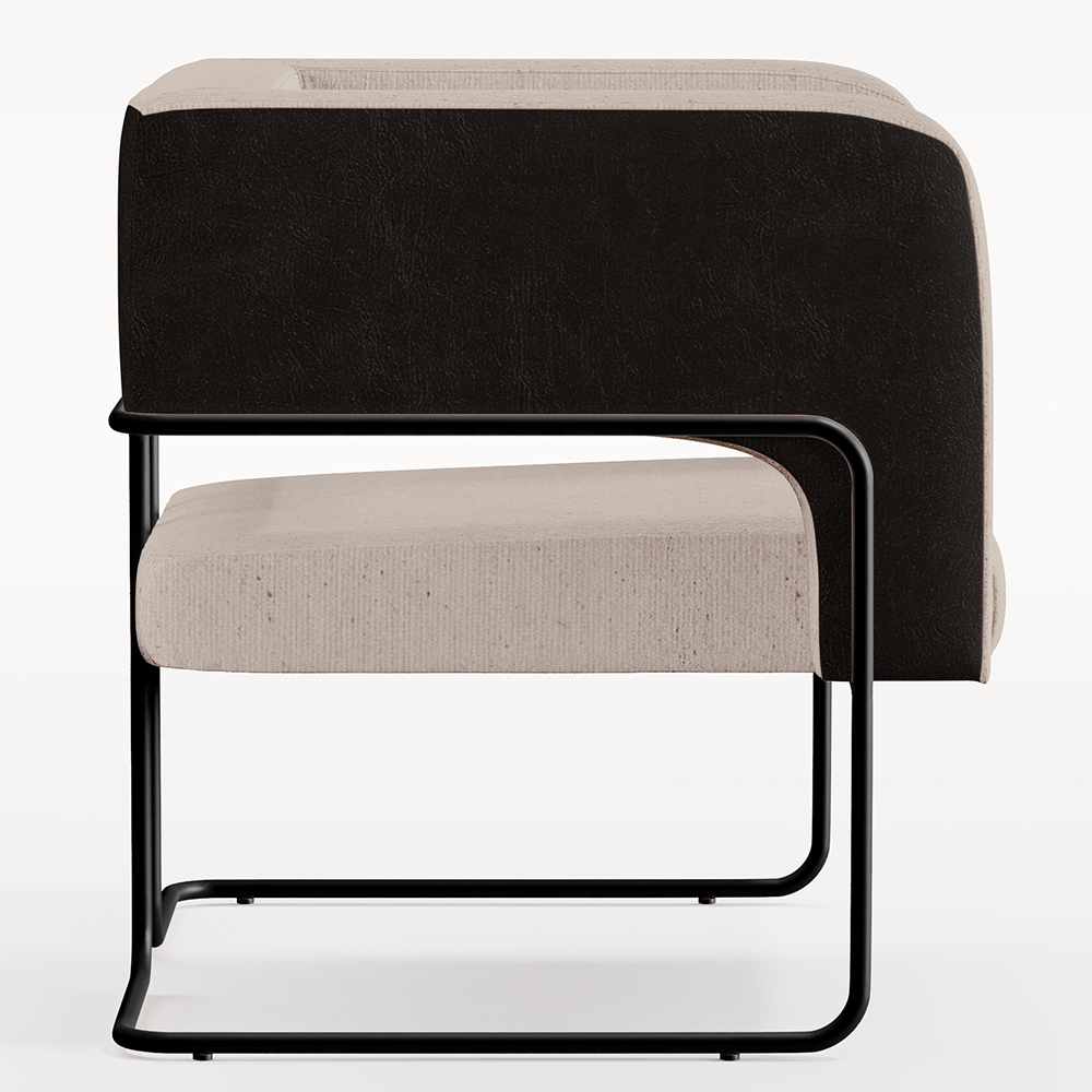 Kit 02 Poltronas Scarlett D02 Base Aço Preto Corano Preto C-05 Linho Bege C-107 - Lyam Decor