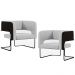 Kit 02 Poltronas Scarlett D02 Base Aço Preto Corano Preto C-05 Linho Cinza D-315 - Lyam Decor