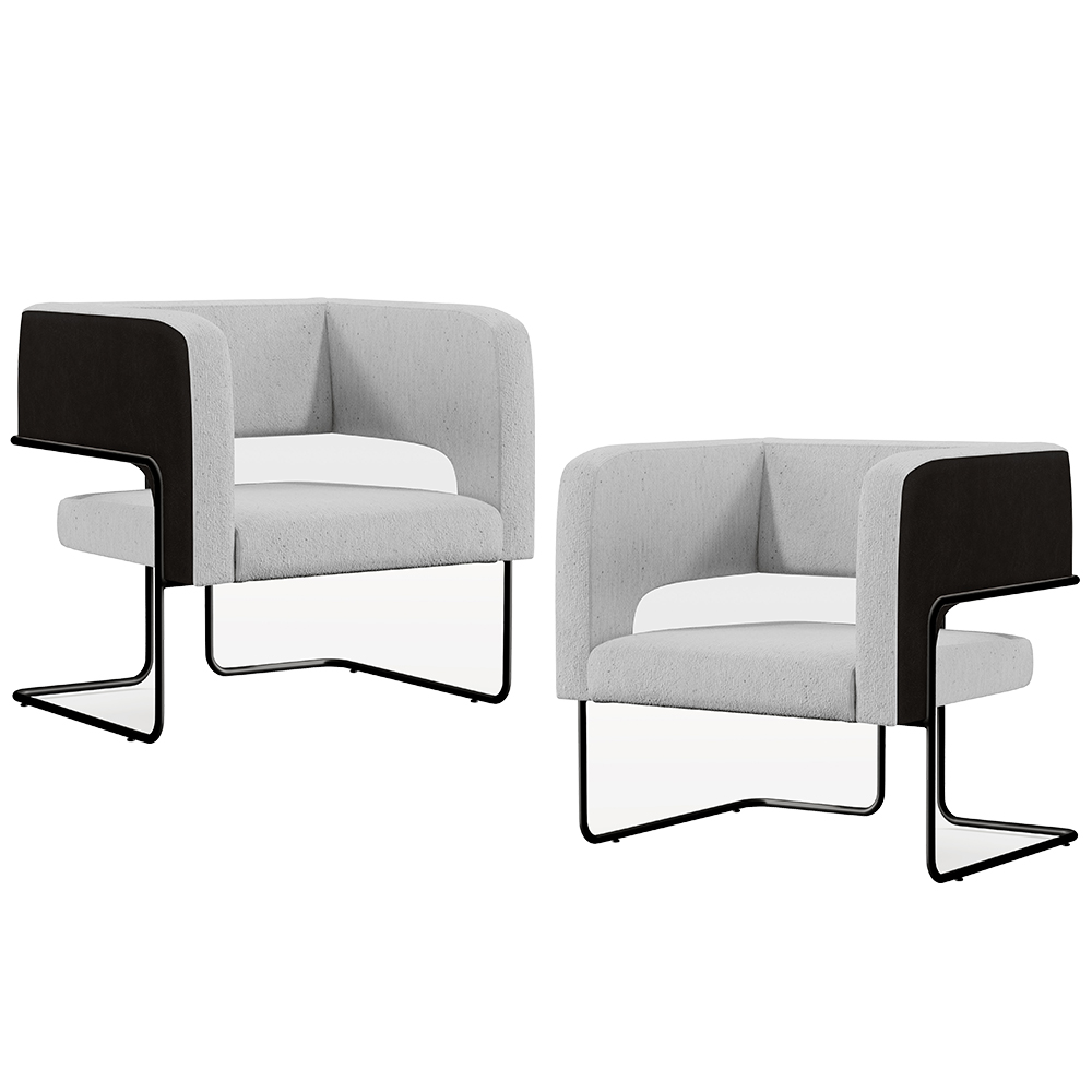 Kit 02 Poltronas Scarlett D02 Base Aço Preto Corano Preto C-05 Linho Cinza D-315 - Lyam Decor