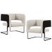 Kit 02 Poltronas Scarlett D02 Base Aço Preto Corano Preto C-05 Linho Cru C-443 - Lyam Decor