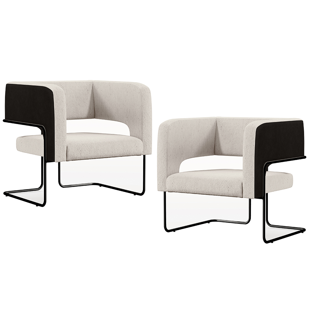 Kit 02 Poltronas Scarlett D02 Base Aço Preto Corano Preto C-05 Linho Cru C-443 - Lyam Decor