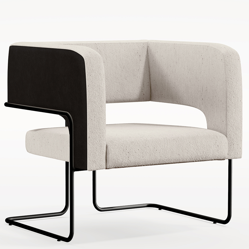 Kit 02 Poltronas Scarlett D02 Base Aço Preto Corano Preto C-05 Linho Cru C-443 - Lyam Decor