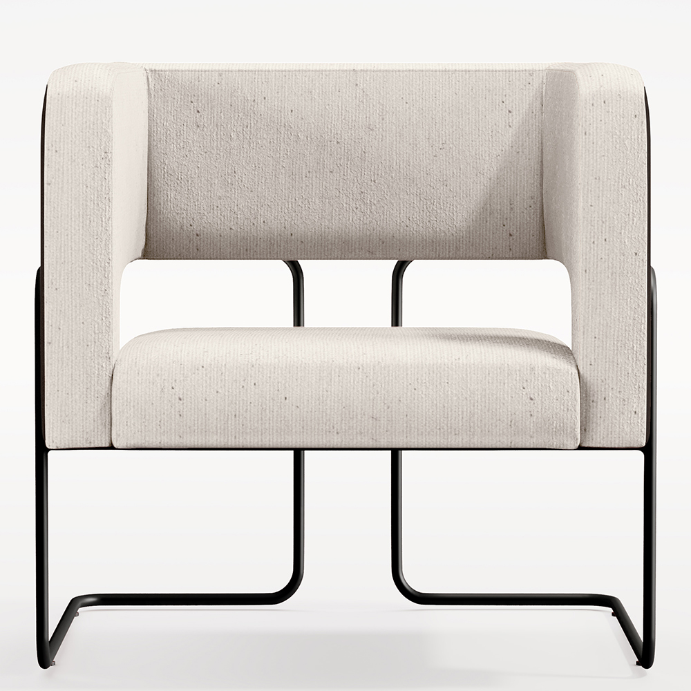 Kit 02 Poltronas Scarlett D02 Base Aço Preto Corano Preto C-05 Linho Cru C-443 - Lyam Decor