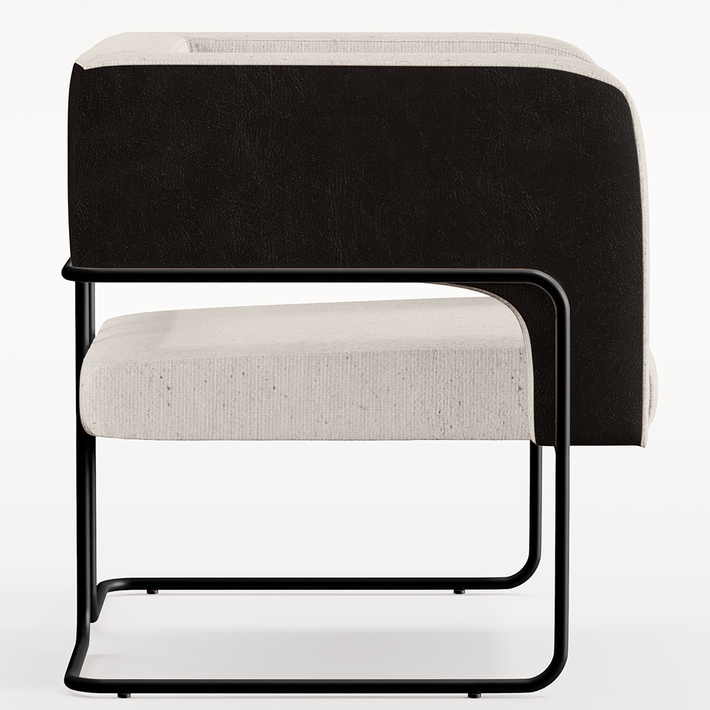 Kit 02 Poltronas Scarlett D02 Base Aço Preto Corano Preto C-05 Linho Cru C-443 - Lyam Decor