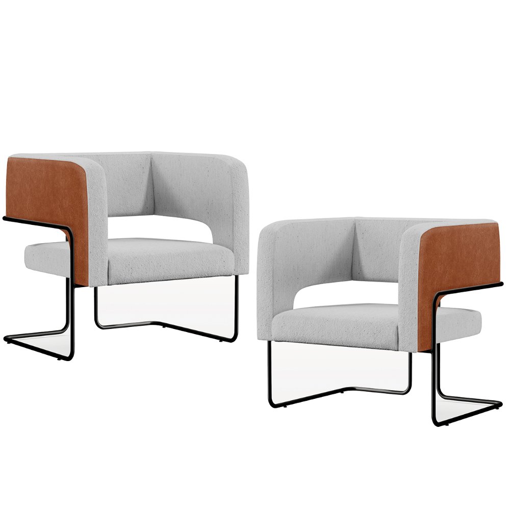 Kit 02 Poltronas Scarlett D02 Base Aço Preto Couríssimo Camel B-14 Linho Cinza D-315 - Lyam Decor