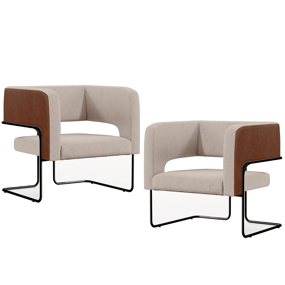 Kit 02 Poltronas Scarlett D02 Base Aço Preto Couríssimo Marrom B-38 Linho Bege C-107 - Lyam Decor