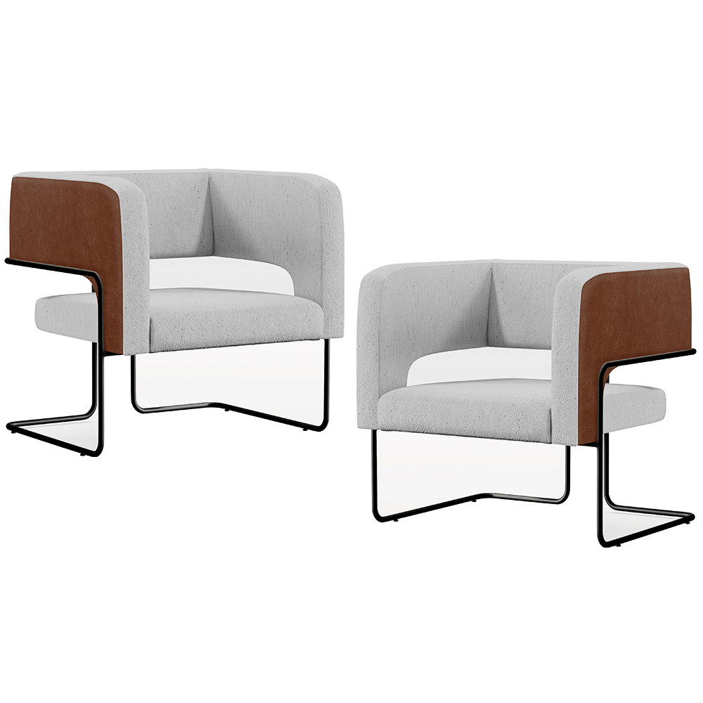 Kit 02 Poltronas Scarlett D02 Base Aço Preto Couríssimo Marrom B-38 Linho Cinza D-315 - Lyam Decor