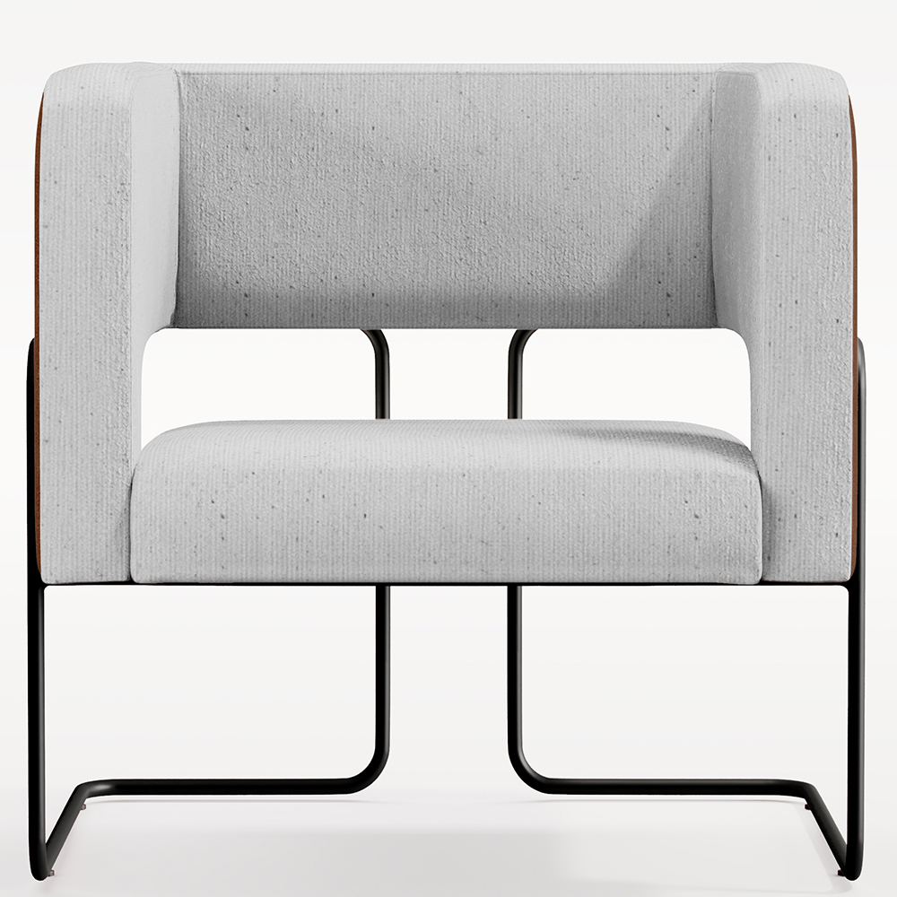 Kit 02 Poltronas Scarlett D02 Base Aço Preto Couríssimo Marrom B-38 Linho Cinza D-315 - Lyam Decor