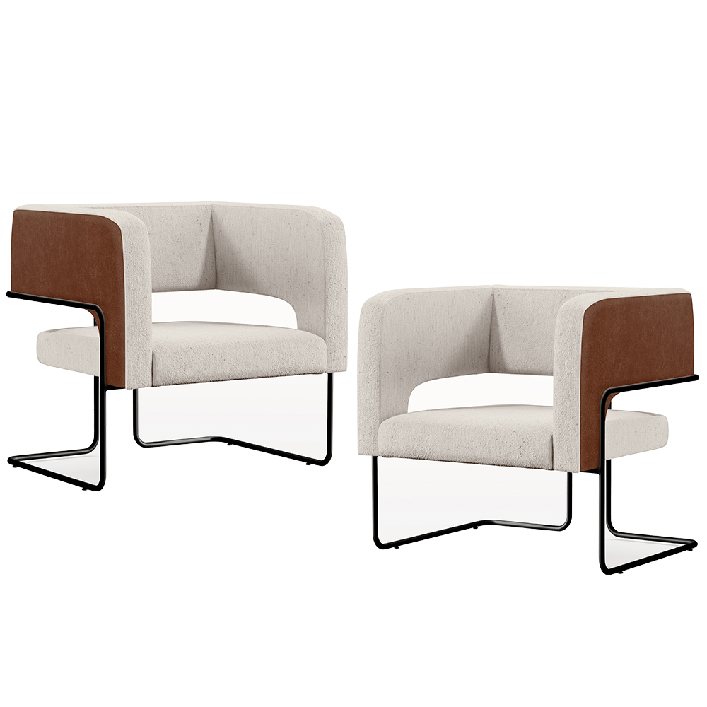 Kit 02 Poltronas Scarlett D02 Base Aço Preto Couríssimo Marrom B-38 Linho Cru C-443 - Lyam Decor
