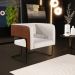 Kit 02 Poltronas Scarlett D02 Base Aço Preto Couríssimo Marrom B-38 Linho Cru C-443 - Lyam Decor