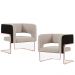 Kit 02 Poltronas Scarlett D02 Base De Aço New Cobre Corano Preto C-05 Linho Bege C-107 - Lyam Decor