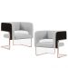 Kit 02 Poltronas Scarlett D02 Base De Aço New Cobre Corano Preto C-05 Linho Cinza D-315 - Lyam Decor