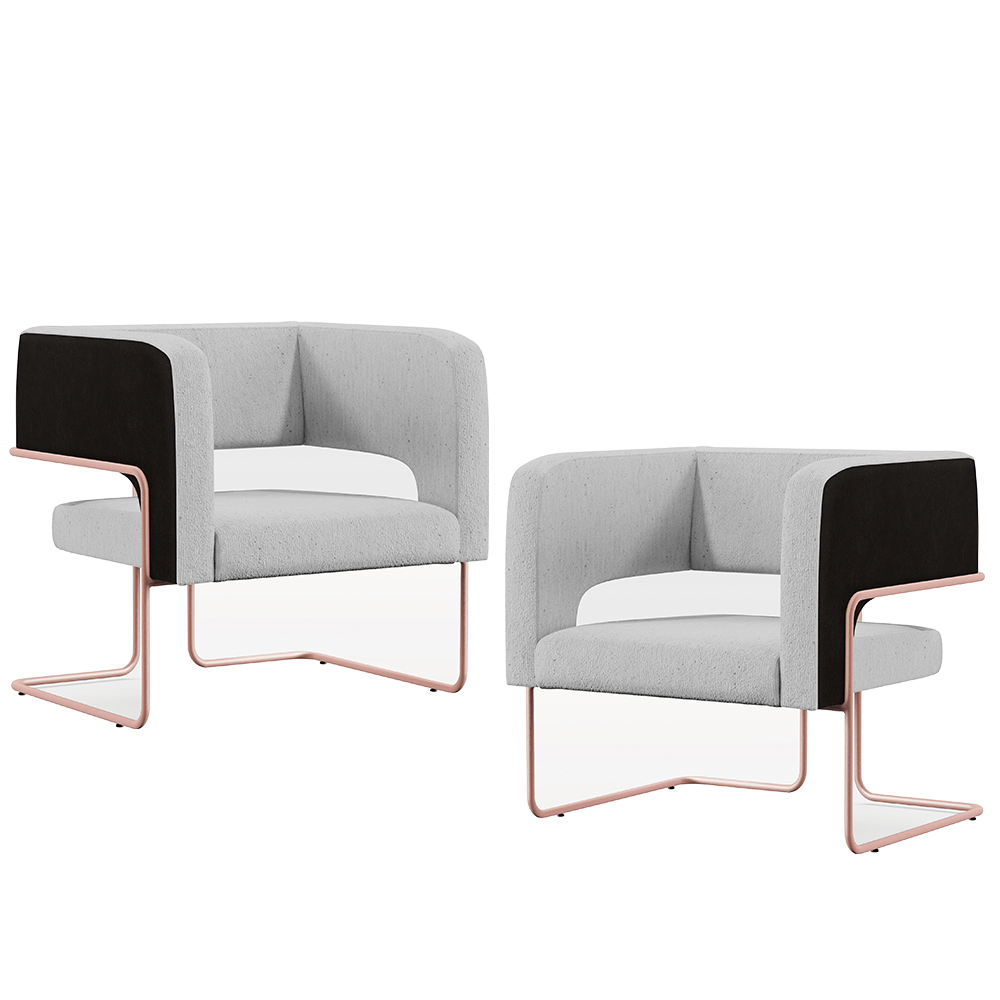 Kit 02 Poltronas Scarlett D02 Base De Aço New Cobre Corano Preto C-05 Linho Cinza D-315 - Lyam Decor