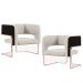 Kit 02 Poltronas Scarlett D02 Base De Aço New Cobre Corano Preto C-05 Linho Cru C-443 - Lyam Decor
