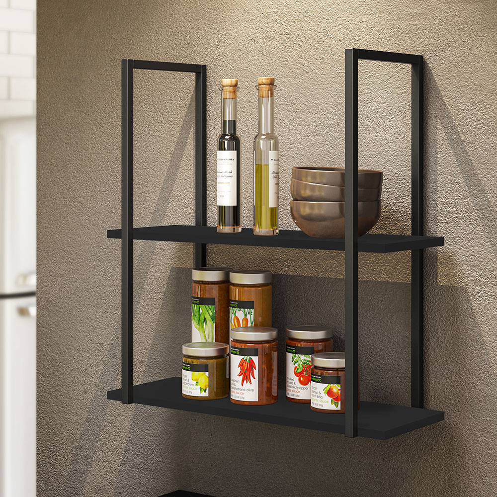 Kit 02 Prateleiras Decorativas Multiuso Industrial D01 Design Preto Fosco - Lyam Decor