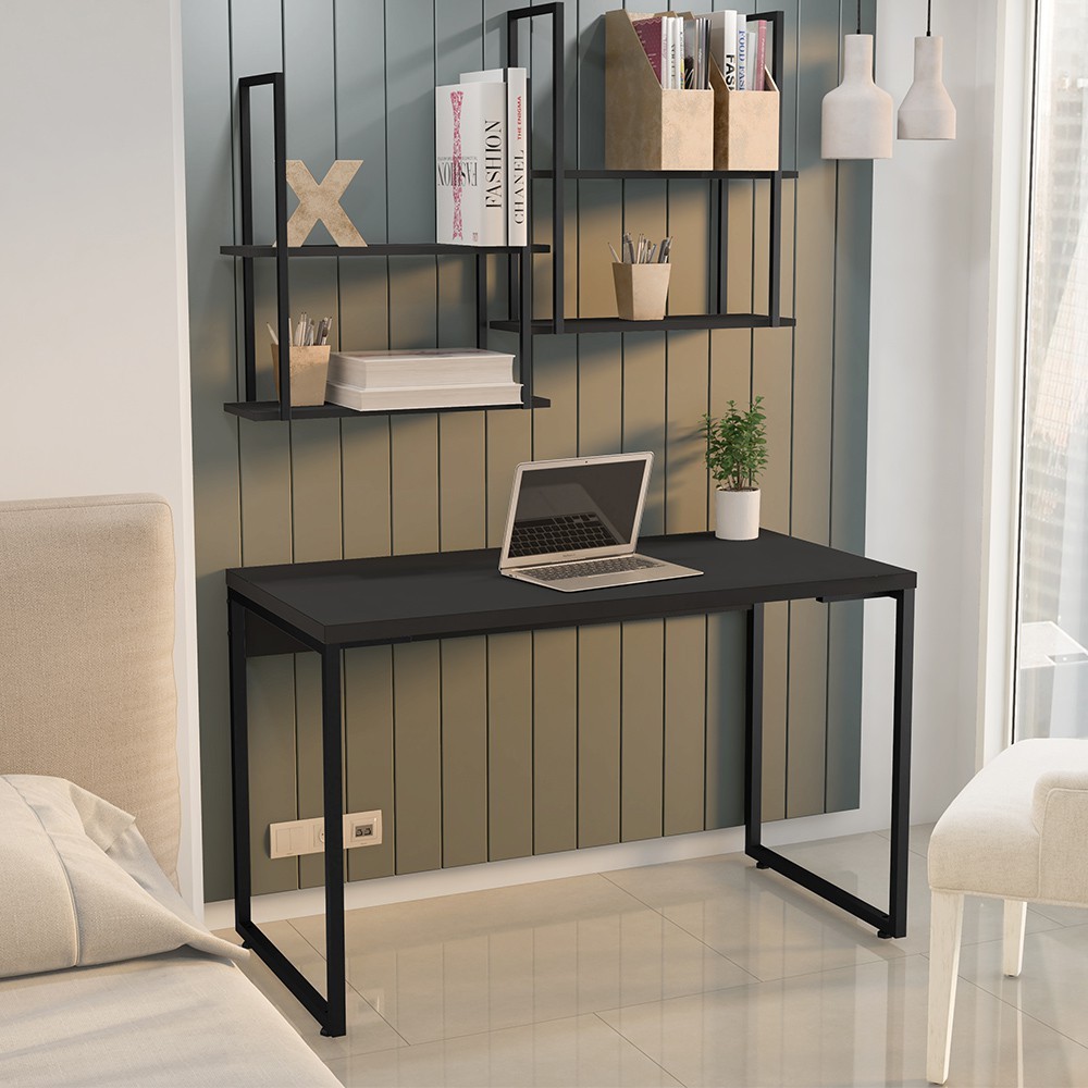 Kit 02 Prateleiras Decorativas Multiuso Industrial D01 Design Preto Fosco - Lyam Decor