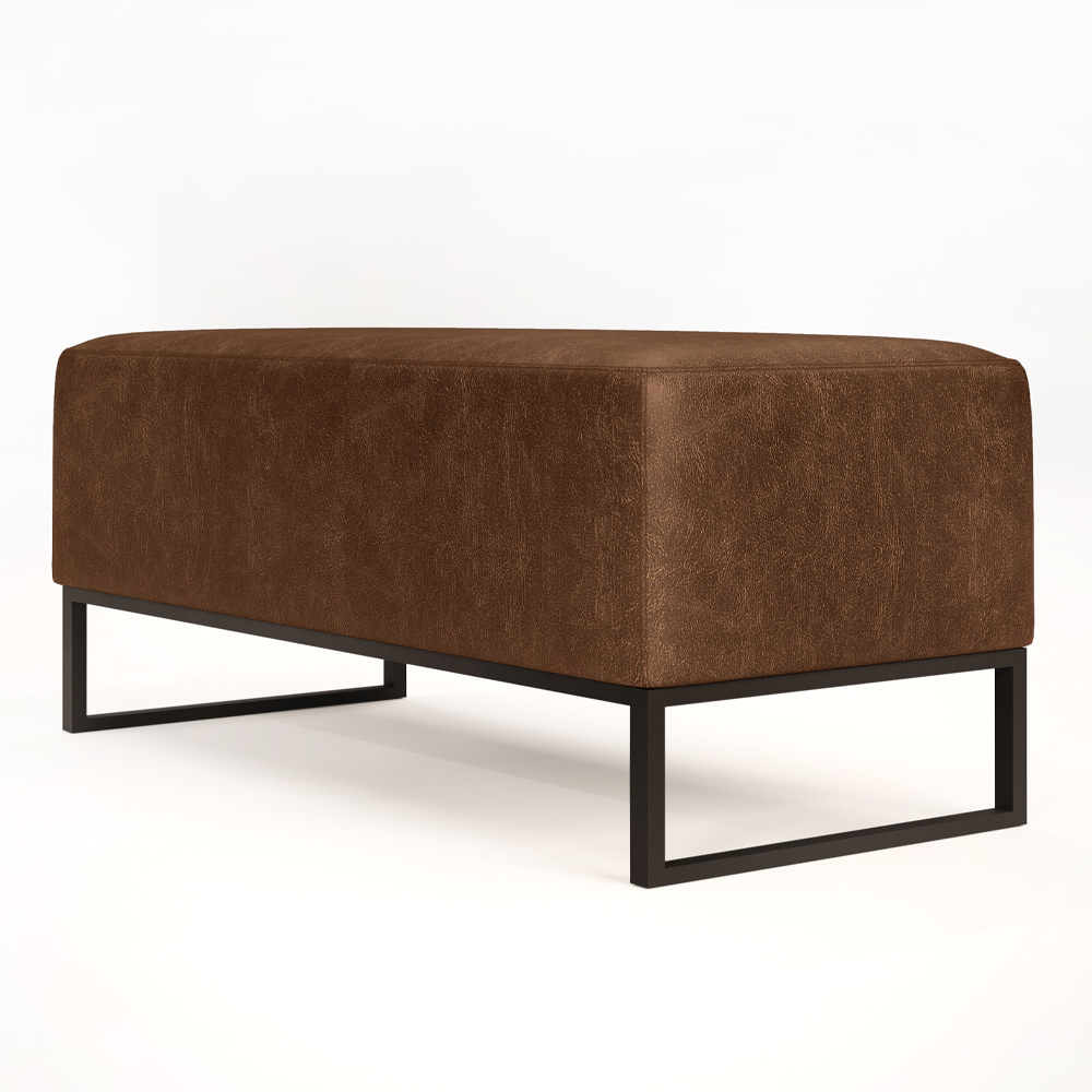 Kit 02 Puff Decorativo Para Sala de Estar Cléo W01 Base de Ferro 90cm Couríssimo Marrom - Lyam Decor