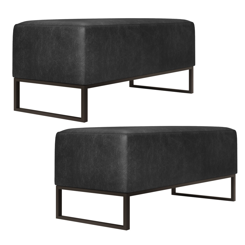 Kit 02 Puff Decorativo Sala Estar Cléo W01 Base de Ferro 90cm Couríssimo Preto Brilho - Lyam Decor