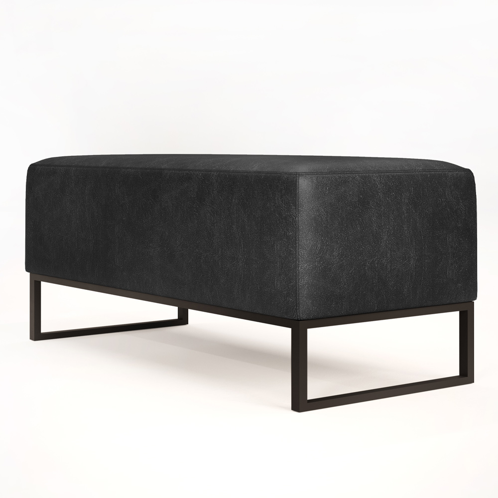 Kit 02 Puff Decorativo Sala Estar Cléo W01 Base de Ferro 90cm Couríssimo Preto Brilho - Lyam Decor
