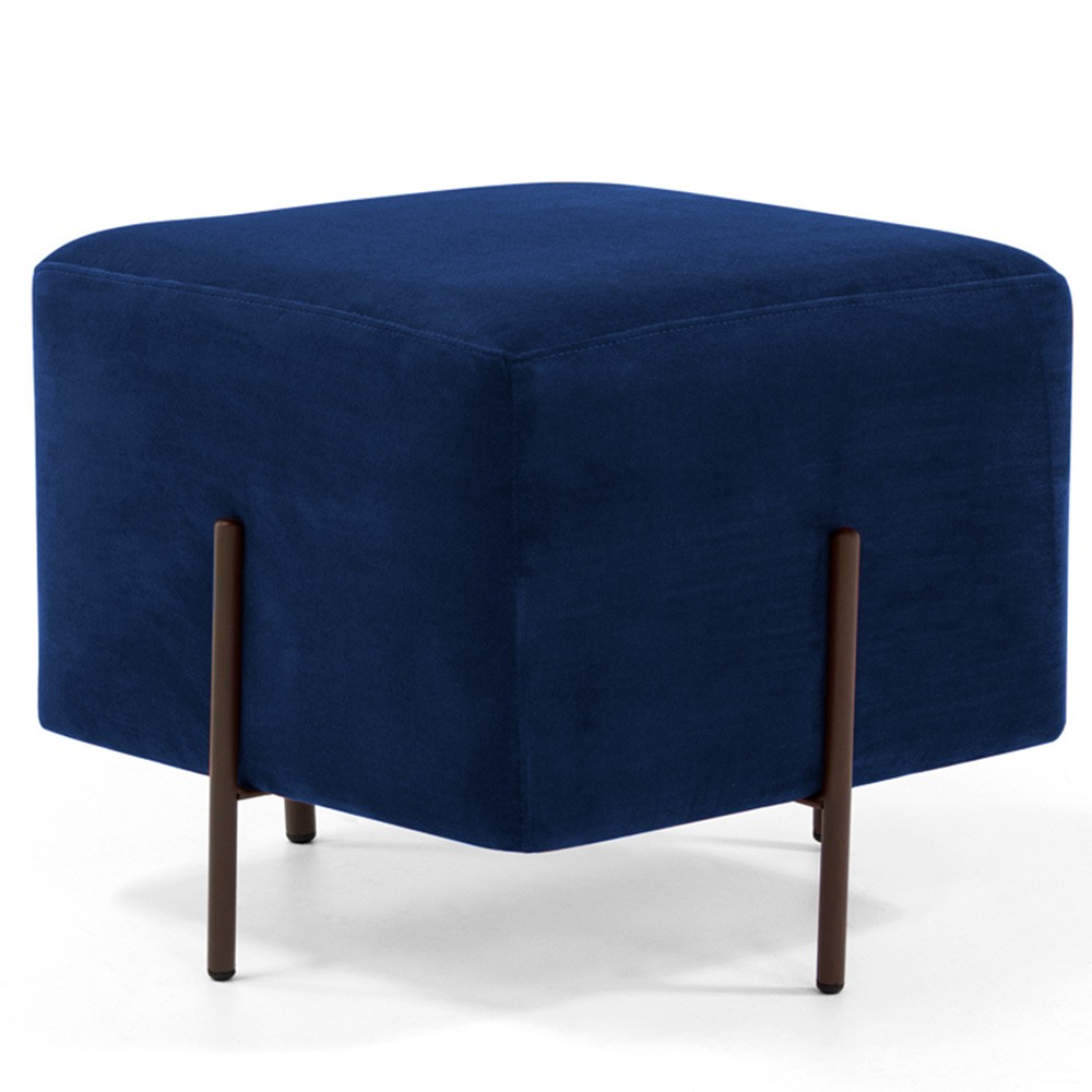 Kit 02 Puff Quadrado Decorativo Status 45x45 D02 Pés de Aço Veludo Azul Oxford C-304 - Lyam Decor
